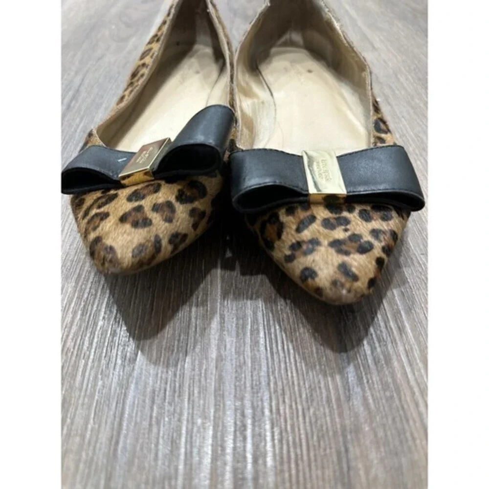 Kate Spade ‎ Calf Hair Leopard Leather Bow Flat 8 Pointed Toe Norah